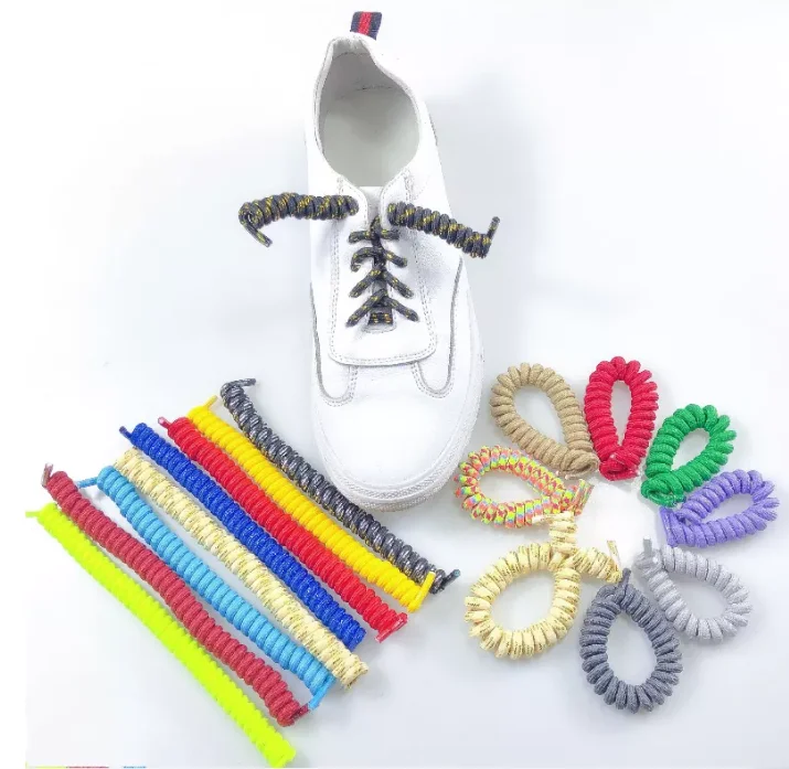 Custom Round Twisty Spring Laces No Tie Curly Elastic Shoelaces For