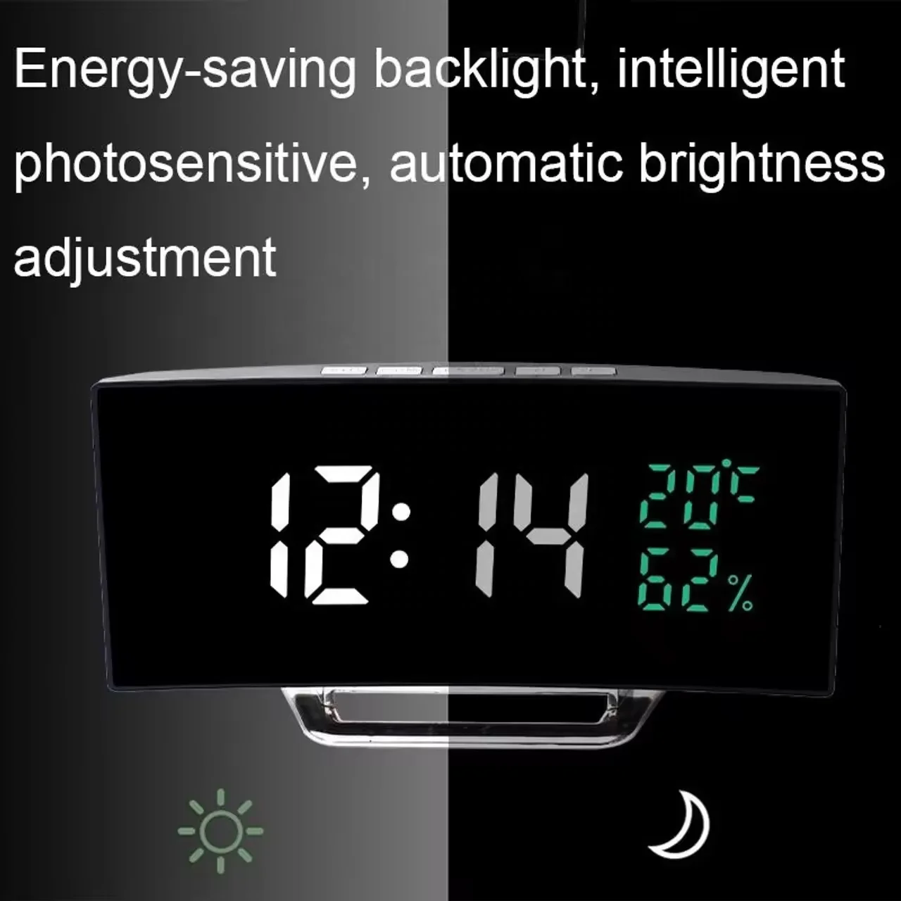 7 Inch for Kids Bedroom Curved Dimmable Mirror Clock LED Screen Digital Alarm Clock Home Decors Large Number Table Clock