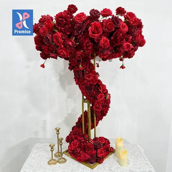 Hot Sale Promise Silk Red Rose Tabletop Wedding Decoration Artificial Flower Ball Arrangement Perfect Centerpiece