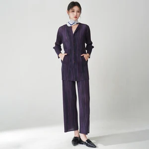Women Clothing Wholesale Women's Fashion Set Cardigan Button Top and Pants Two-piece Stretch Print Casual Set