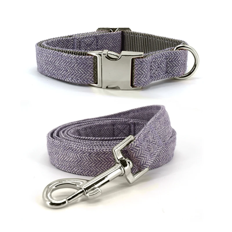 2021 Pet Product Tweed Fabric Comfortable Pet Dog Collars with Golden Plug Buckle