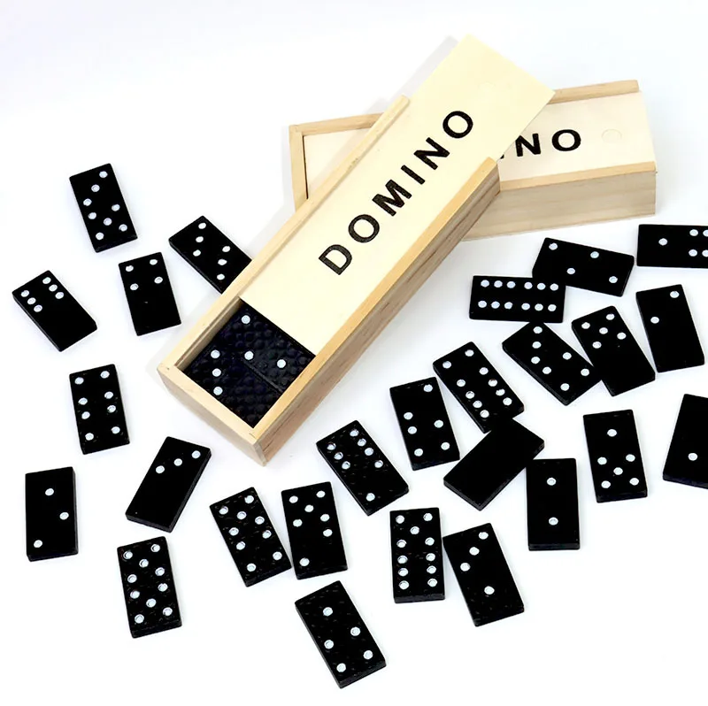 Hochwertiger, kundenspezifischer Kinder-Domino-Tisch Mini Holz-Domino-Set mit Box Klassische pädagogische Spiele Brettspiele für Kinder und Erwachsene