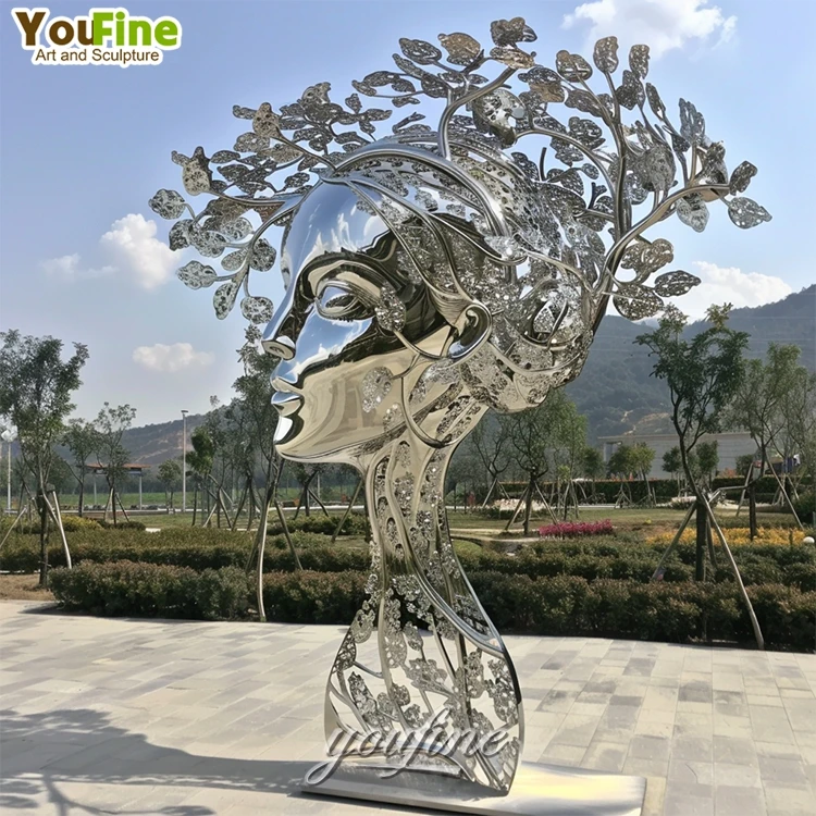 Large Size Outdoor Garden Metal Stainless Steel Tree Lady Figure Sculpture