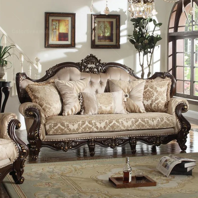 Victorian Solid Wood Structure Living Room Sofa Set Fabric Cover ...