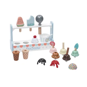 Eduland Modern Wooden Kitchen Toys Unisex 3-Year-Old Cooker & Ice Cream Playhouse Set Educational Food Toy for Kids