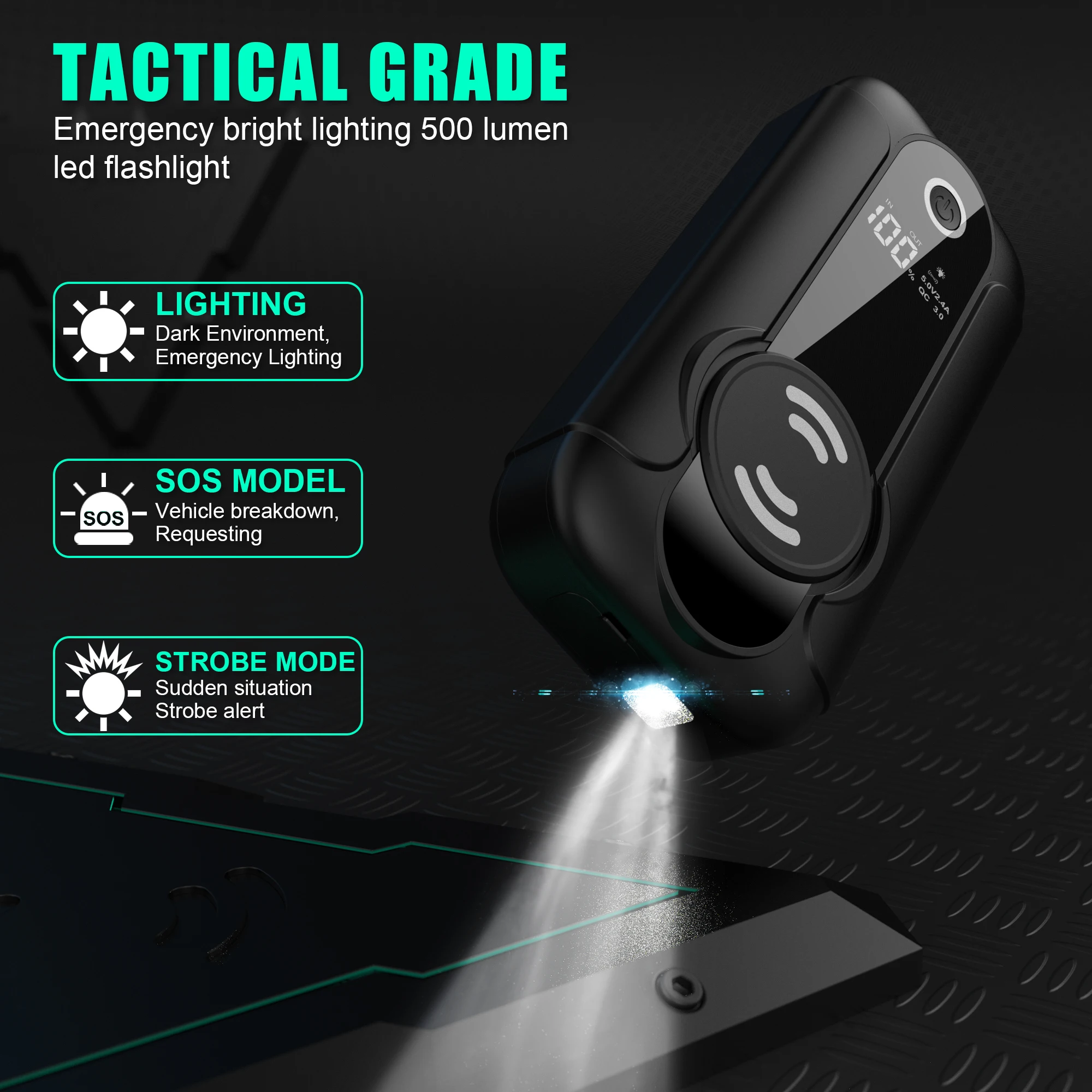 Multifunctional 12V/24V Truck Car Battery Jump Starter Power Bank 2000A SOS LED Light Wireless Charging Winter Cold Start Rescue