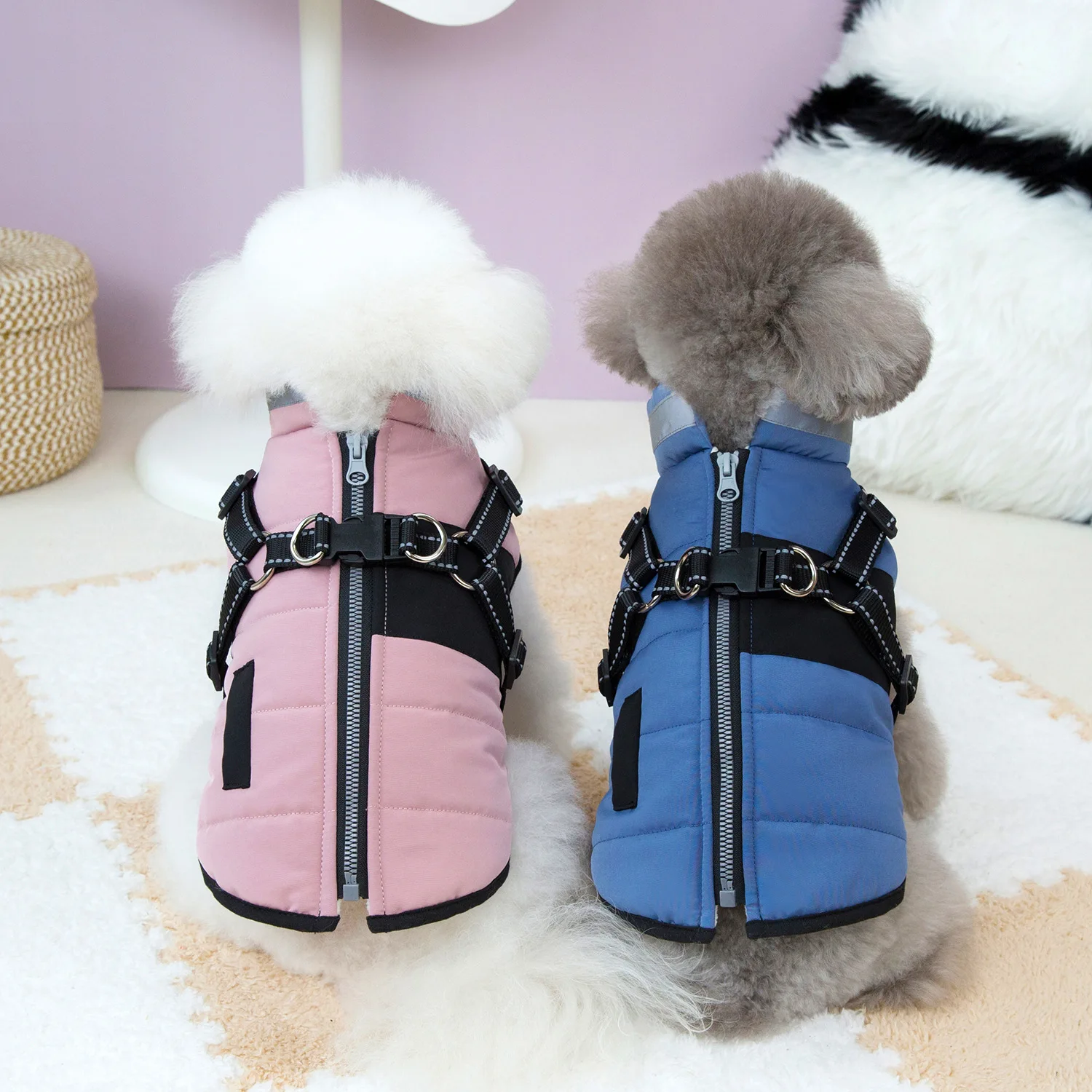 Wholesale New Winter Warm Dog Jackets Padded-Cotton Vest Coat with D Leash Ring Fabric Apparel Print Pattern Dog Clothes
