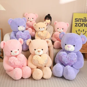 Purple Heart Teddy Bear Plush Toy Valentine's Day Giant Human Size Bear Stuffed Animal Doll Super Soft Toys Sleeping Long Pillow