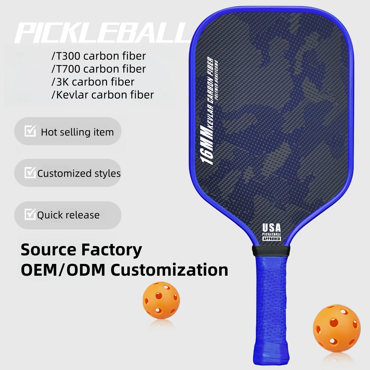 Pickle Ball Paddle Set Of 2 T700 Raw Carbon Fiber For Pros Carbon Friction Surface Polymer Honeycomb Core Enhanced 777893 - View #4