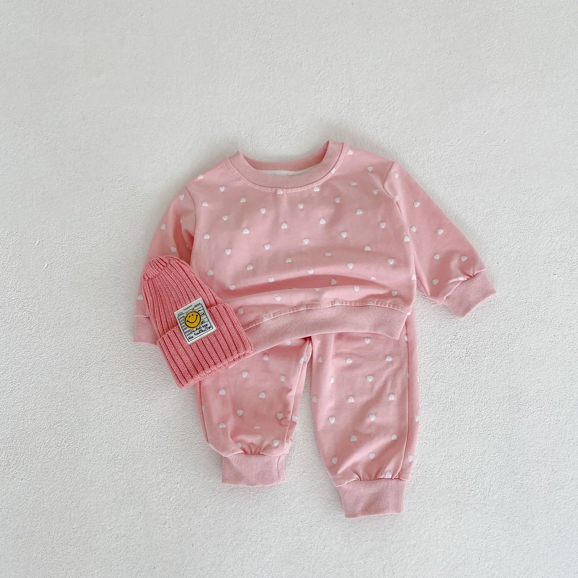 baby clothes Baby long-sleeved heart shaped printed round neck long sleeved top & ankle-tied trousers suit sets