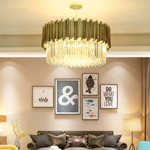 JACKSUN Luxury Modern Crystal Chandelier High Quality K9 Clear Crystal Living Room Home Rustic Pendant Lamps Round Hotel