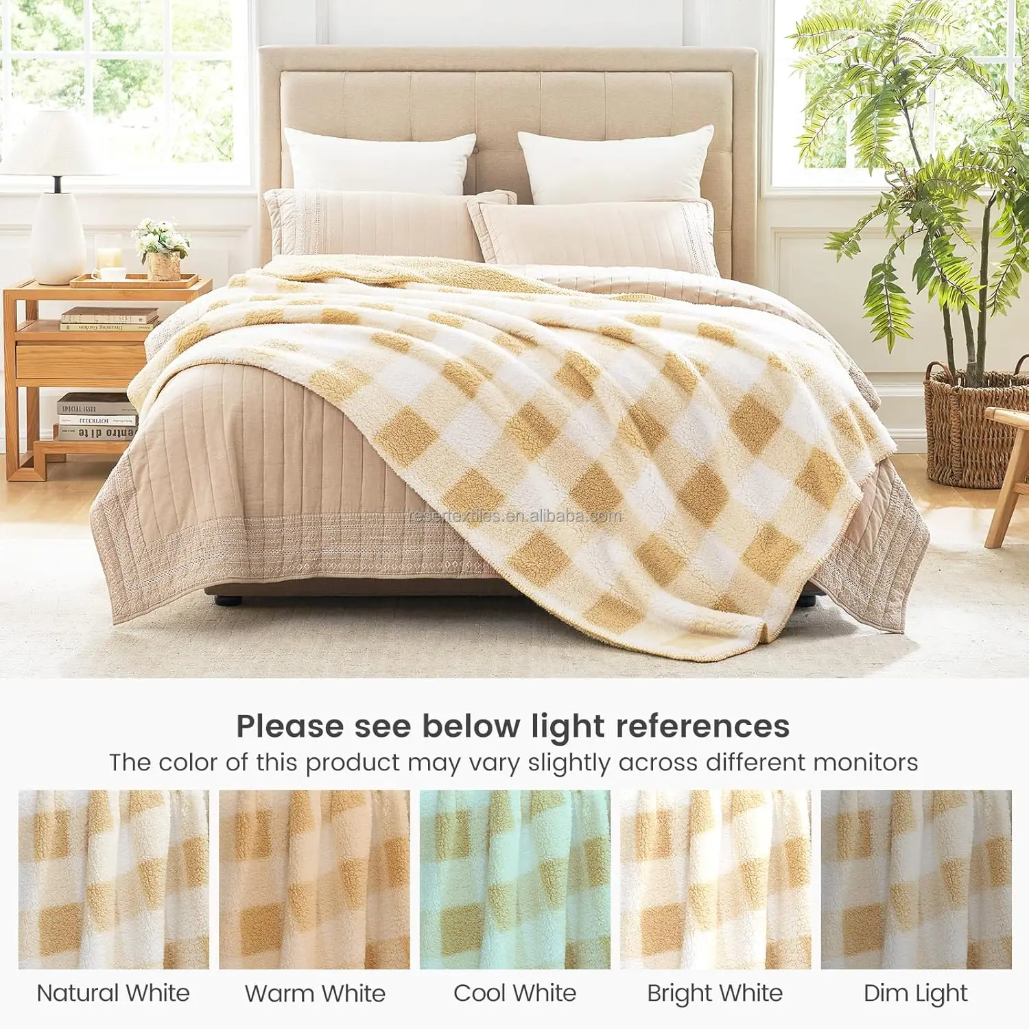 Ultra Soft 100% Polyester Knitted Reversible Double Sherpa Sided Winter Anti-Pilling Blanket Grey Buffalo Plaid Fluffy Thick