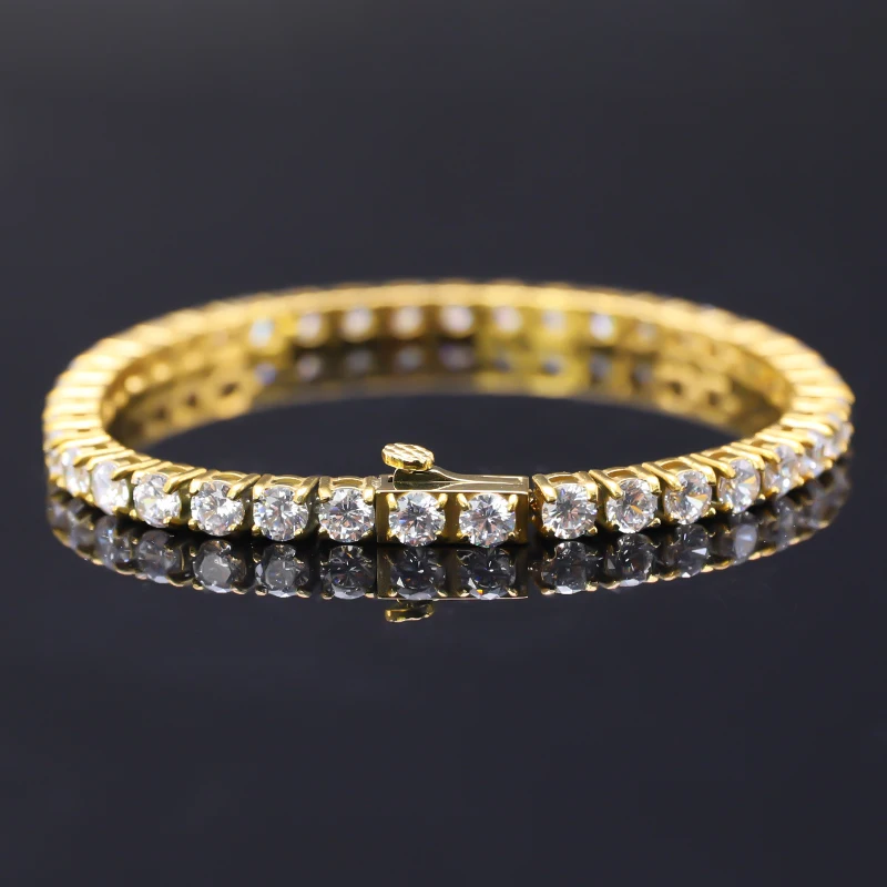 Luxury Round Zircon Tennis Bracelet Bangle For Women Classic Stainless Steel Gold Chain