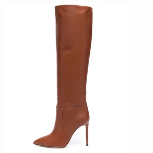 2021 Winter Boots Pointed Toe Stiletto High Heel Brown Knee Boots for Women