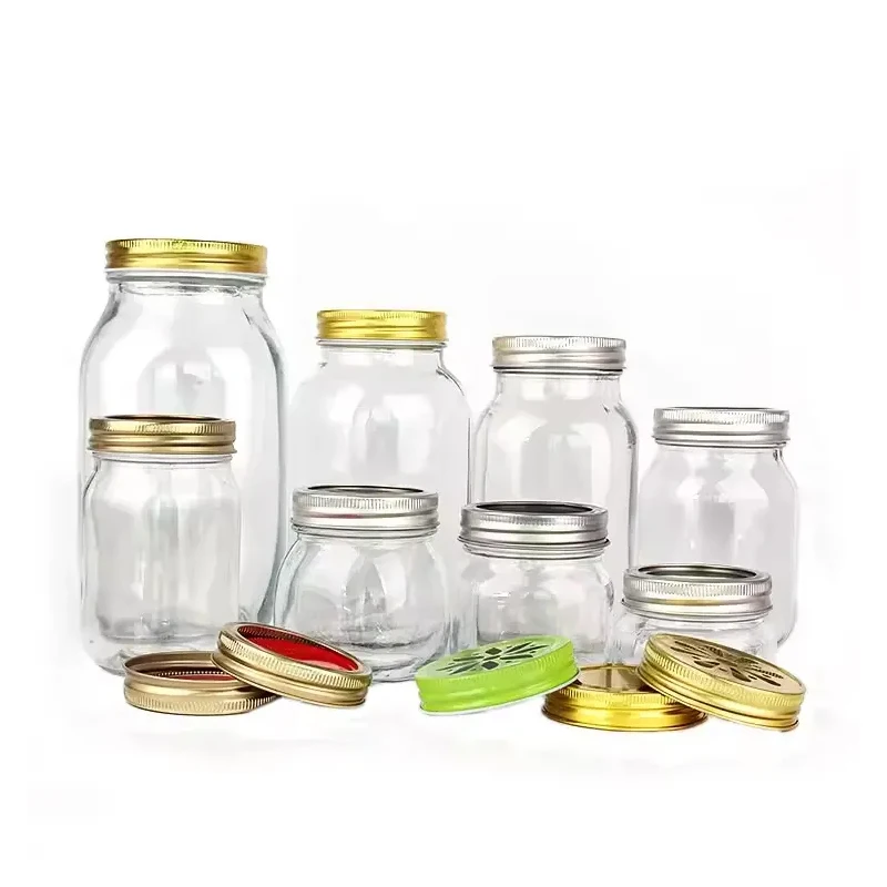 Hot Sale Wholesale 4oz 8oz 16oz Clear Wide Mouth Glass Mason Jar Canning Glass Food Storage Jar with Metal Lid
