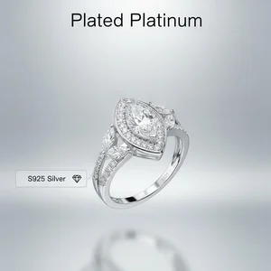 Marquise Diamond  Sterling Silver Ring Large Moissanite  Sparkly Rings Silver 925  for Wedding Plated Platinum Fine Jewelry