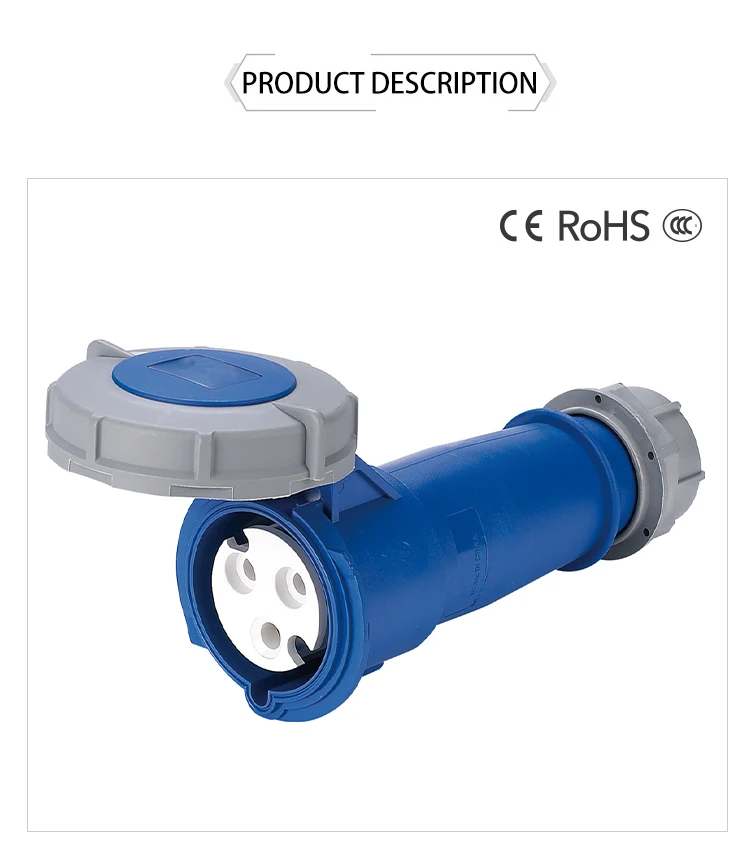 Blue 32A 230V 2P+E Industrial Surface Mount Socket IP44 2.5-6mm² Cable IEC60309-1/2