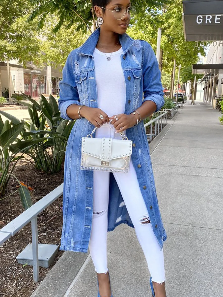 ladies denim jacket long