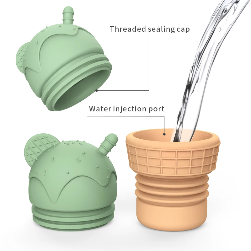 New Design Colorful Customized Silicone Ice Cream Bath Toy Spray Water