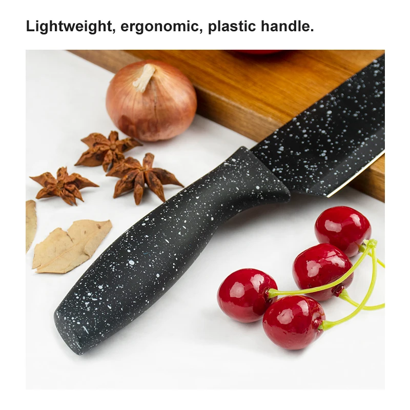 Wholesale Multifunctional Chef Knife Set Stainless Steel 6 PCS Non-stick Coated Kitchen Knife Set with Plastic Sheath