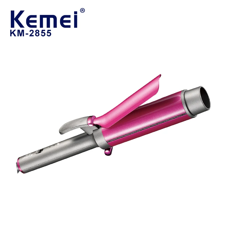 Kemei KM-2855 جديد وصول السيراميك المغلفة الكهربائية الياف الستائر المعدنية التدفئة السريعة ثلاثة التروس تعديل درجة الحرارة مموج الشعر