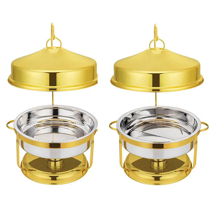 Golden Round Marmite Chauffante Service Traiteur Bell Cover Food