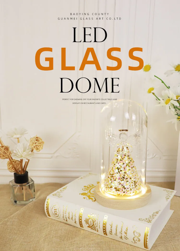 Customized clear glass dome Christmas table ornament led lighted dome cylinder or round shape for display factory