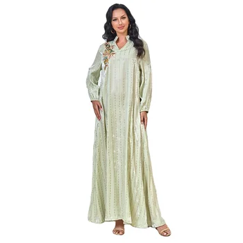 Middle East embroidery hot gold printed beaded dress Arab Muslim Evening dress Turkish Abaya Islamic long dress
