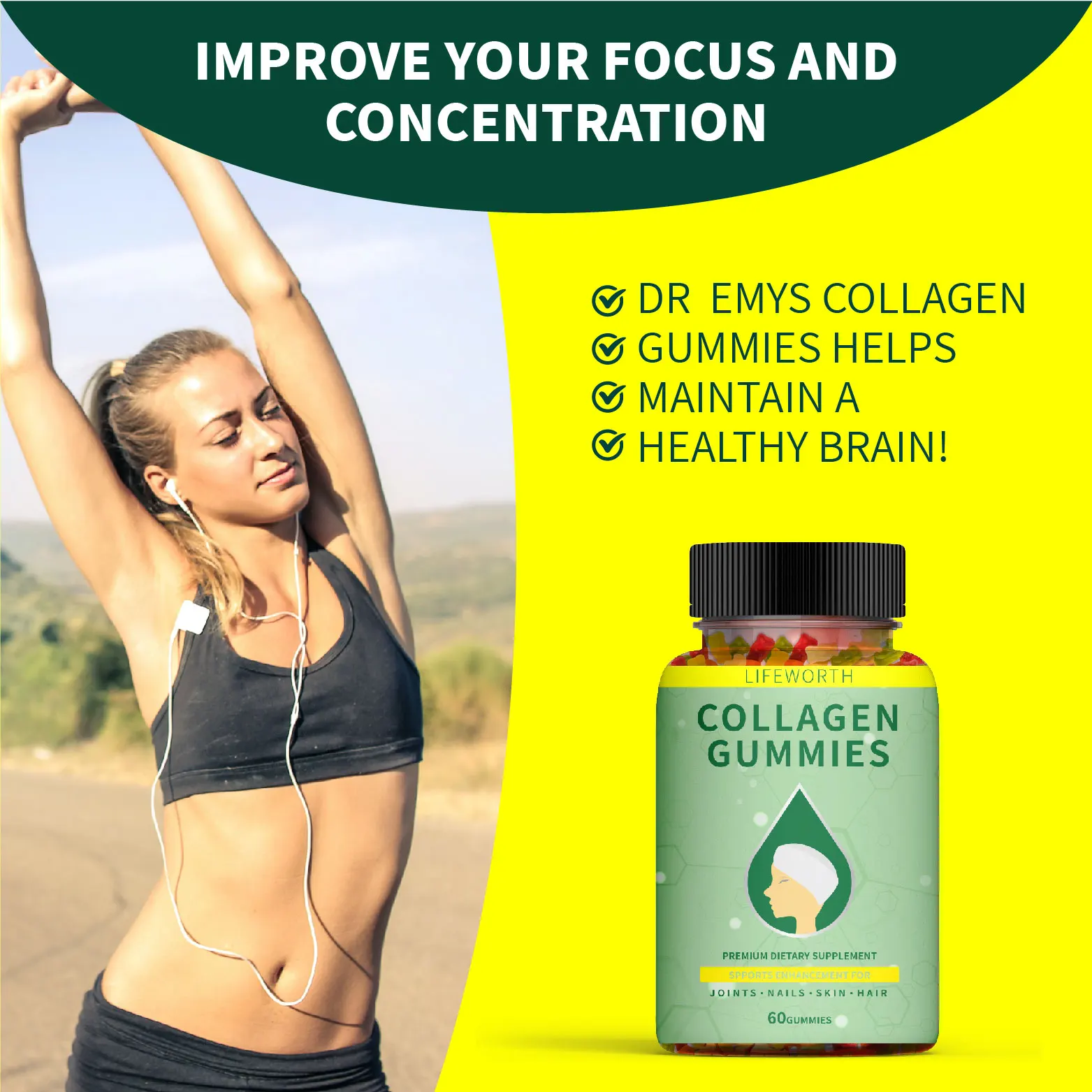 
 Коллагеновые добавки Lifeworth для ухода за кожей с полным спектром, конопляные жевательные трубки  