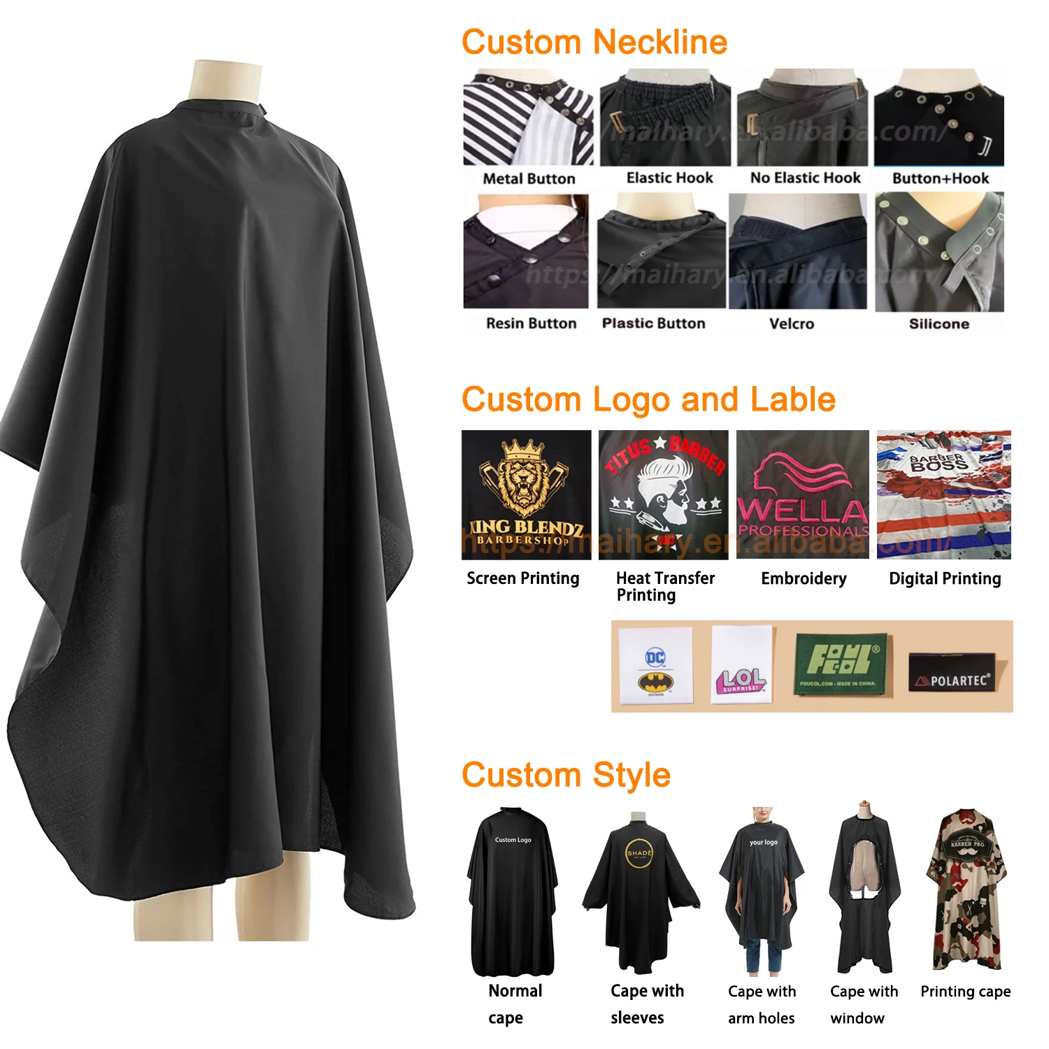 Custom Logo Black Barber Salon Hair Cutting Cape Apron