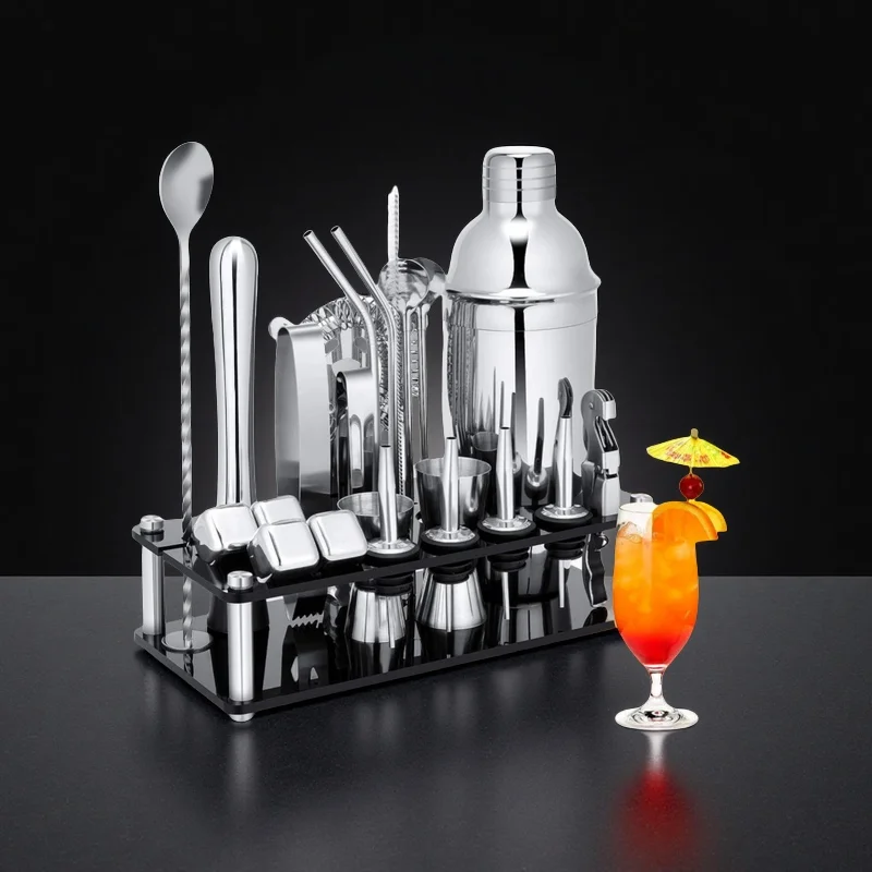 Classic Stocked Eco-Friendly 23-Piece Stainless Steel Cocktail Shaker Bartender Kit with Customized Bar Tools for Mixology
