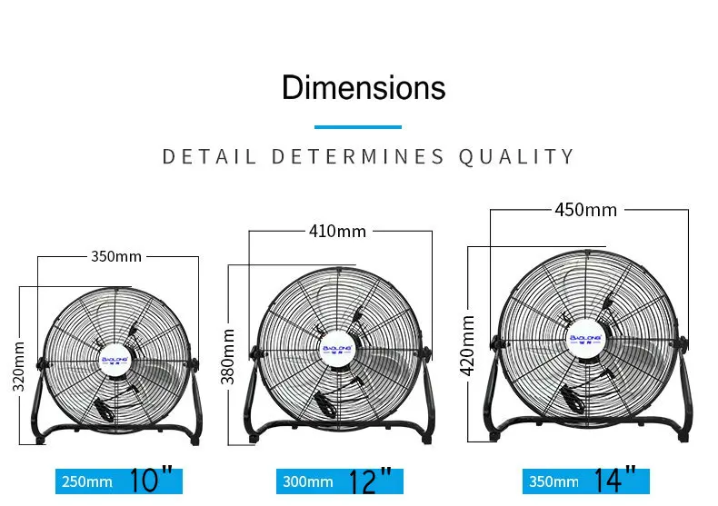 10/12/14/16/18/20'' High Speed Industrial Floor Fans Hurricane Floor