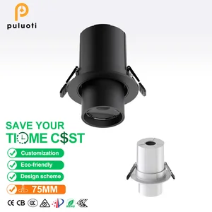 Modern 15W Recessed Cut 75mm COB Black Spotlight Adjustable Angle 360° Aluminum Ceiling Downlight for Living Room Clothes Shop