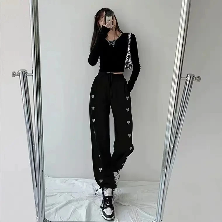 M-2XL Spring/Summer New Drawstring Sports Casual Pants Love Women's Leggings