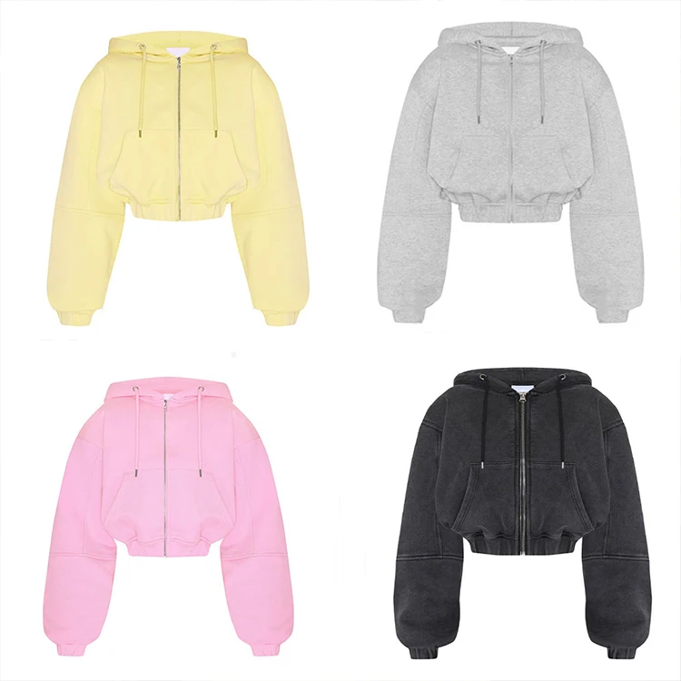 L230716 Custom Embroidery Oversized Zip up Crop Top Hoodie and Jogger Set Two Pieces Hip Hop Women Tracksuit Jacket Hoodie Set