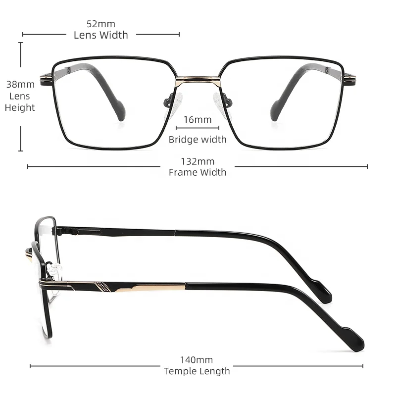 2024 Square Custom Logo Eyeglasses Frames Metal Eye Glasses Spectacle Frames Women Optical Frames Eyeglasses for Men