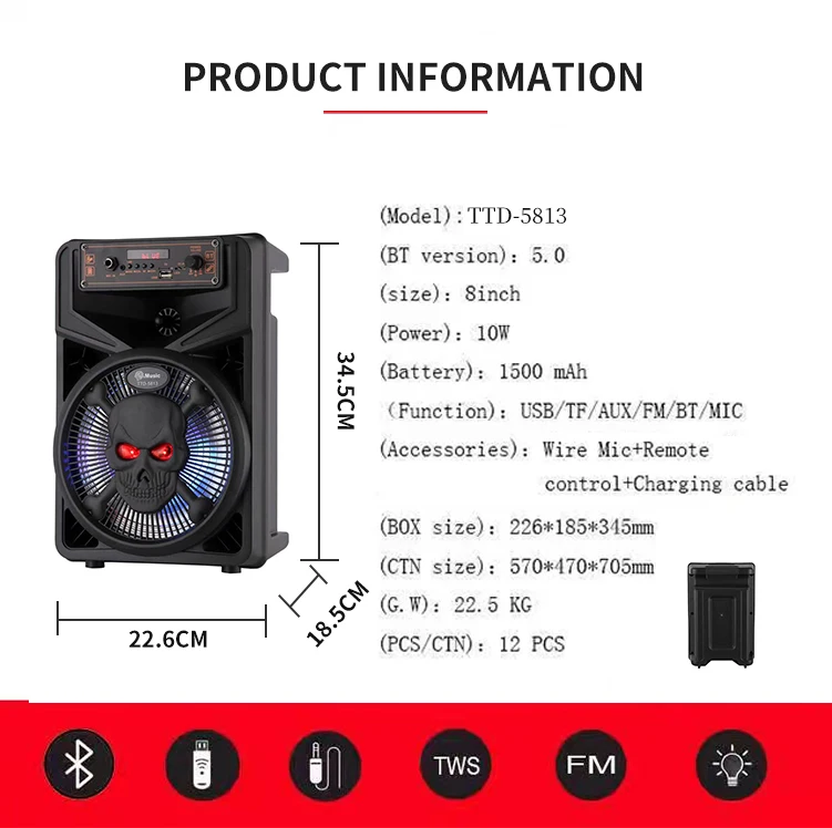 Outdoor Portable Trolley Speaker Dj System Subwoofer Sound Box With Led