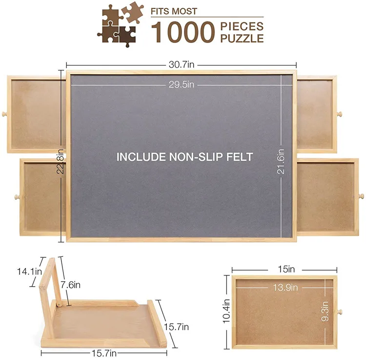 Mesa De Puzles Inclinable De 1000 Piezas Con Fieltro, 6 Cajones, Cubierta Protectora, 53.6x77 Cm, Superligera
