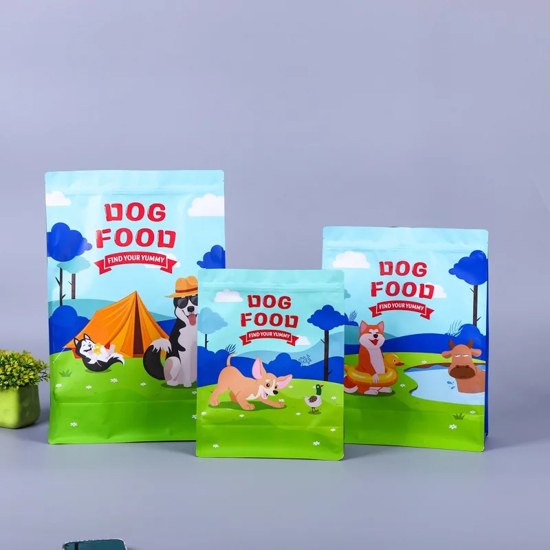 Eco Friendly Flat Bottom 8 Side Gusset Cat Dog Pet Food Packaging Bags 2Kg 5Kg 10Kg
