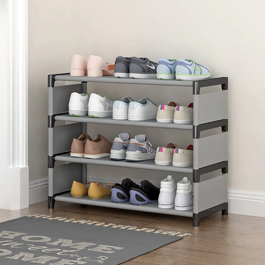 Customizable 3/4/5-Layer Metal Shoe Rack Grey Side Section Shoe Stand for Entryway & Living Room Multi-Use for Bags