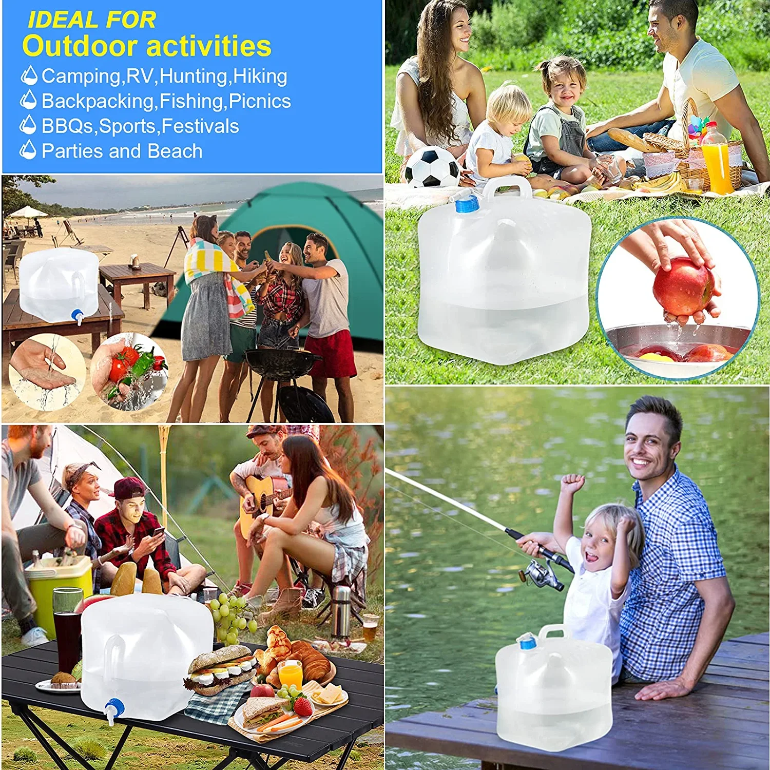 Collapsible Water Container With Spigot Camping Water Storage Carrier