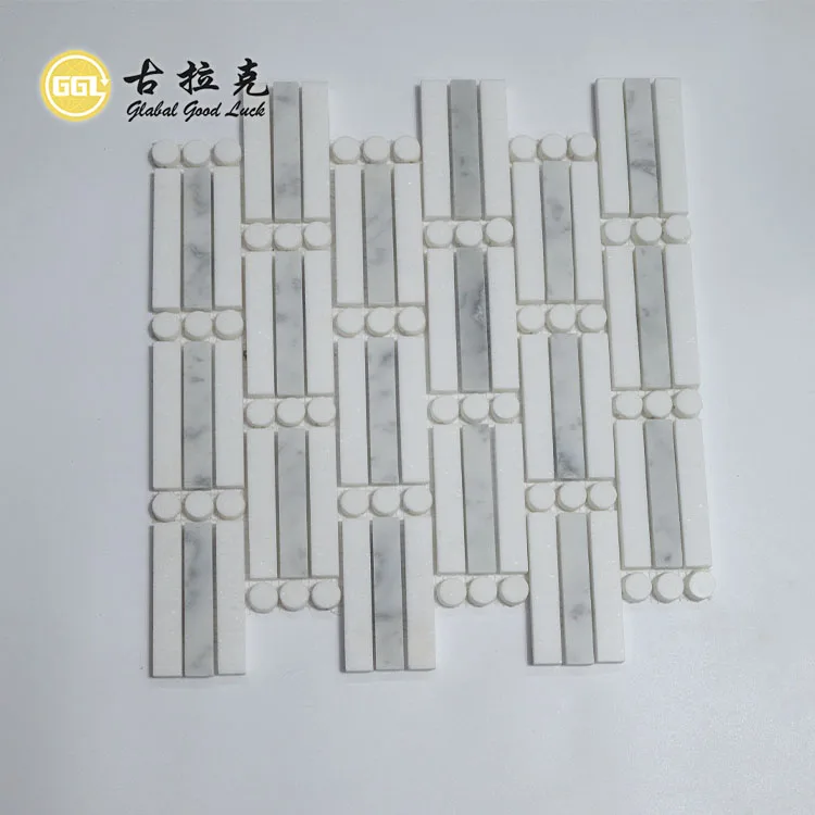 Polished Marble Rectangle Mix Round Shape Waterjet Mosaic Tile For Wall Floor Decoration factory