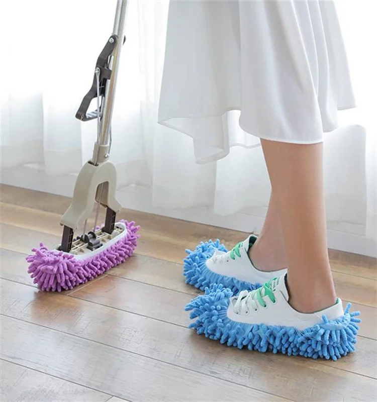 1PC Single Chenille Mop Wipe Slippers Shoes Lazy Shoe Mop Caps Anti-slip Water 