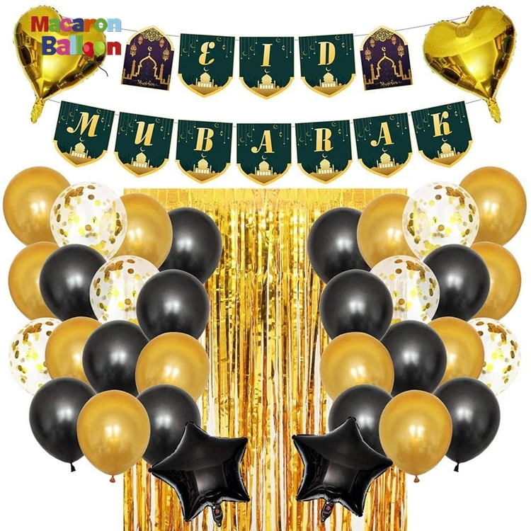 Eid Moubarak Parti Décoration Ballons Or Happy Fête Ballon Pack de 10