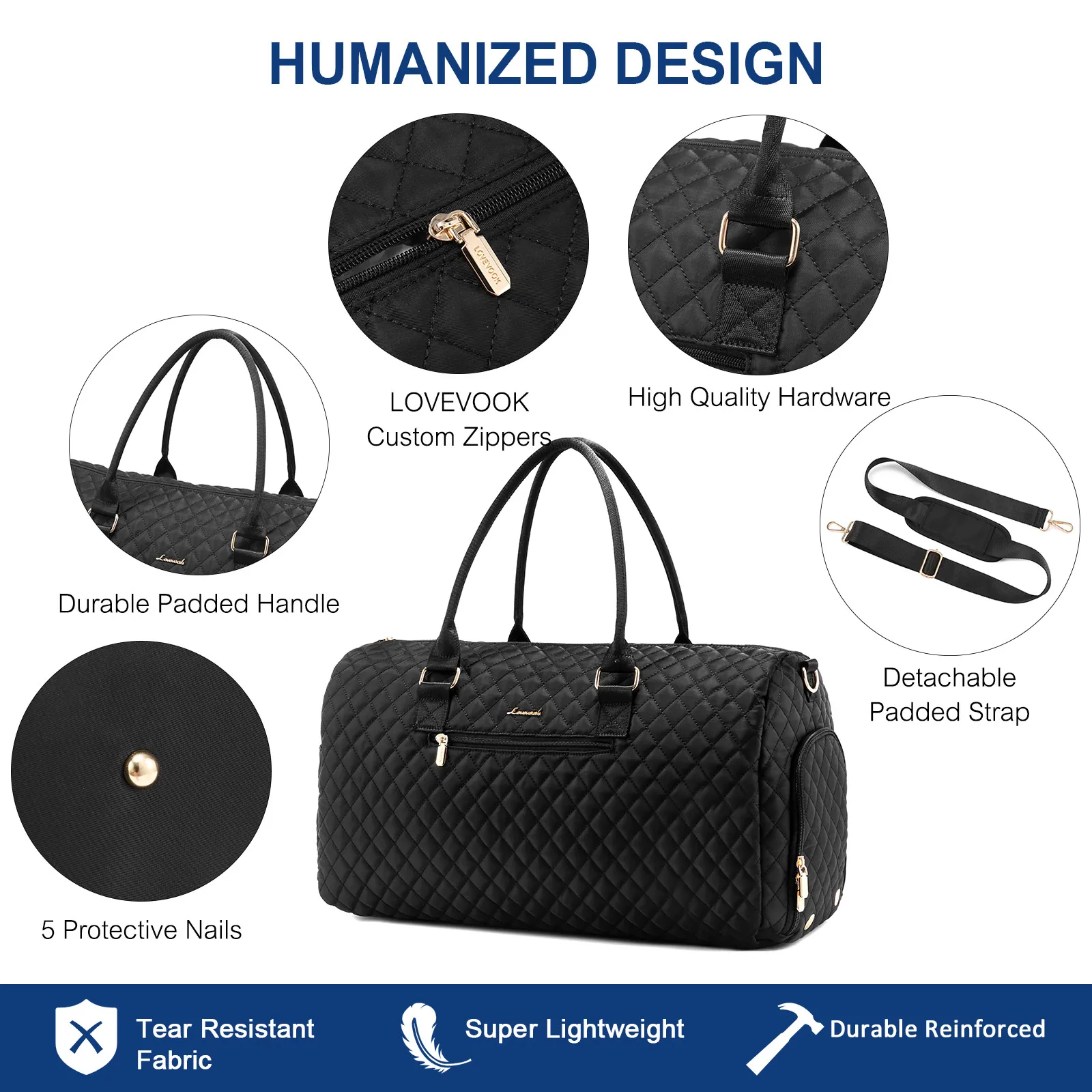 LOVEVOOK 2022 Luxury Designer Quilted Weekender Duffel Bags Waterproof Custom Duffle Bag Canvas Luggage Travel Bag for Women