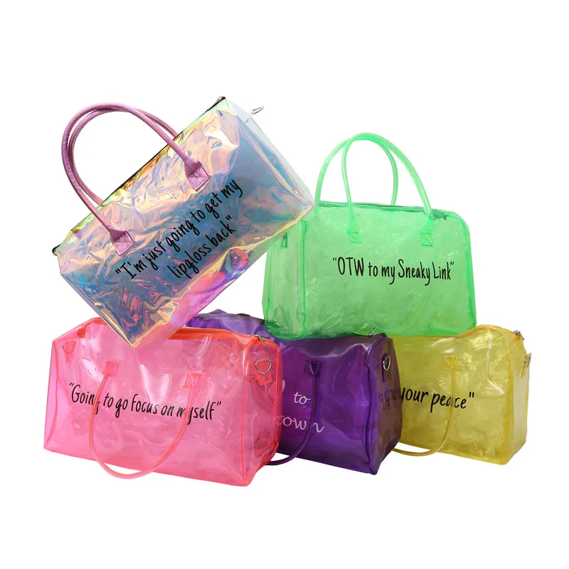 Transparent Colored PVC Travel Duffle Bags Gym Holographic Spinnanight Pink  Jelly Overnight Tote Spend The Night Bags Clear - China Handbag and Lady  Handbags price