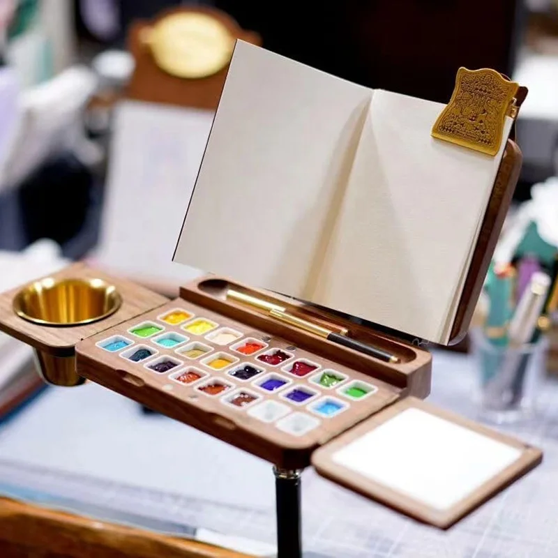 Portable 24-Color Wooden Watercolor Box Set