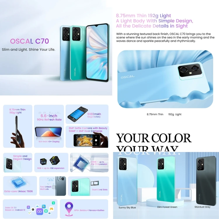 OSCAL スマホ C70 SIMフリー Android 12 6.5インチ OSCAL C70【スペック】価格や発売日 | スマホBANK