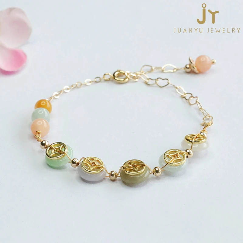 Round Donut Myanmar Jade Chain Link Bracelet Coins Shape Natural Stone  Jade Bracelets Fashion Jewelry Burma Jadeite Bracelets