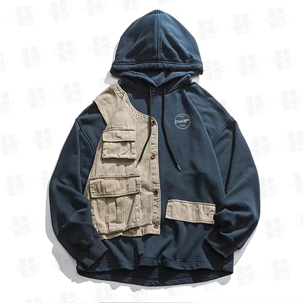 Newest Unique Stitching Design Men’s Pullover Hoodie Round Bottom Oversized Hoodie Embroidery Color Block Men Hoodie